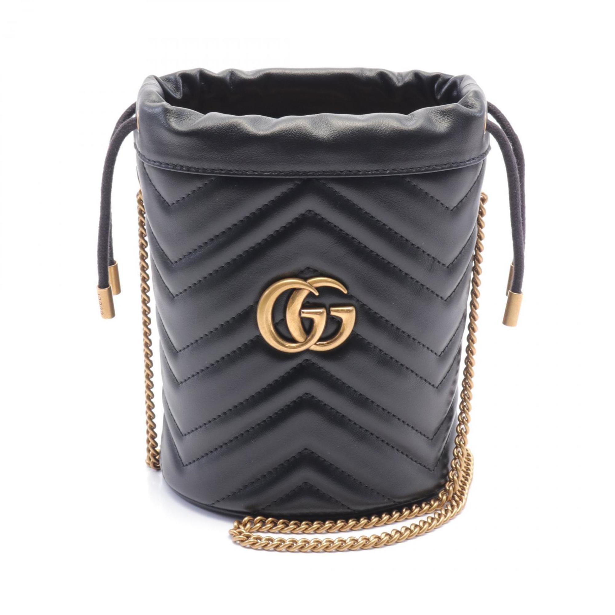 GUCCI GG Marmont Bucket Bag Shoulder Leather Women's Black 575163