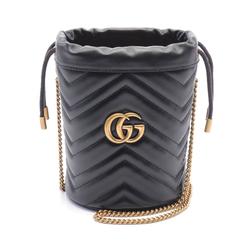 GUCCI GG Marmont Bucket Bag Shoulder Leather Women's Black 575163