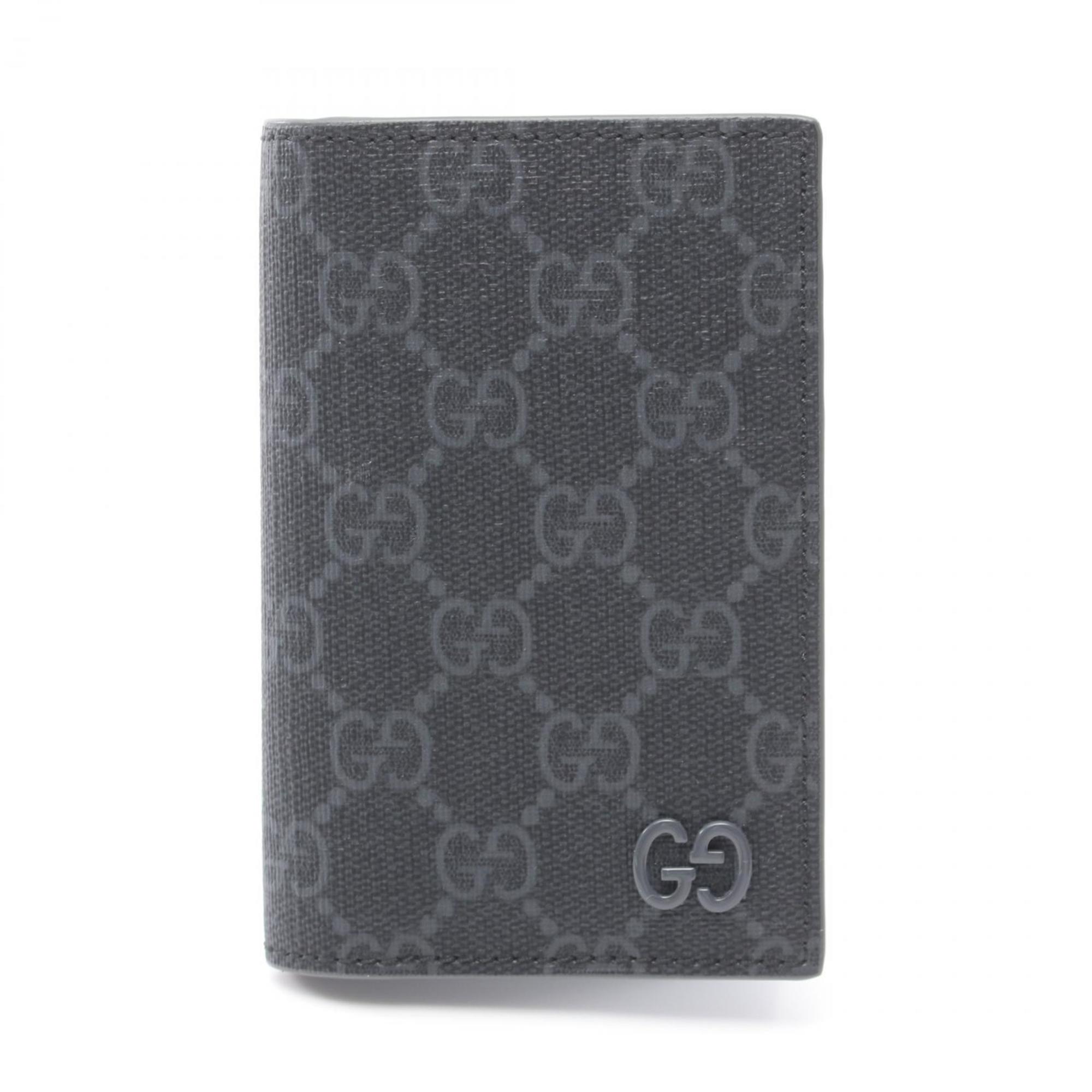 GUCCI Business Card Holder/Card Case, Coated Canvas, Men's, Gray, 768249FACQC1048