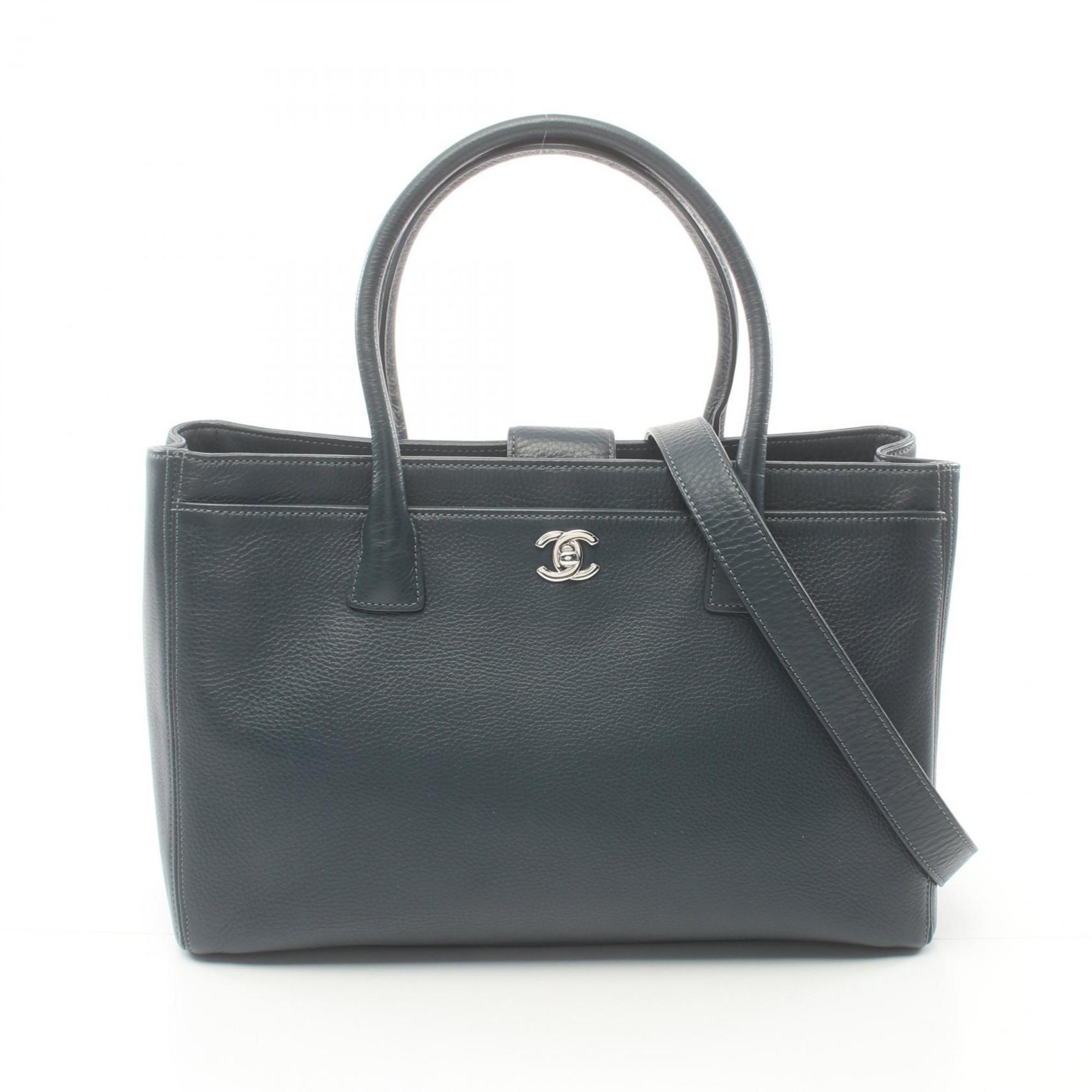 CHANEL Executive Tote Bag Leather Women's Navy