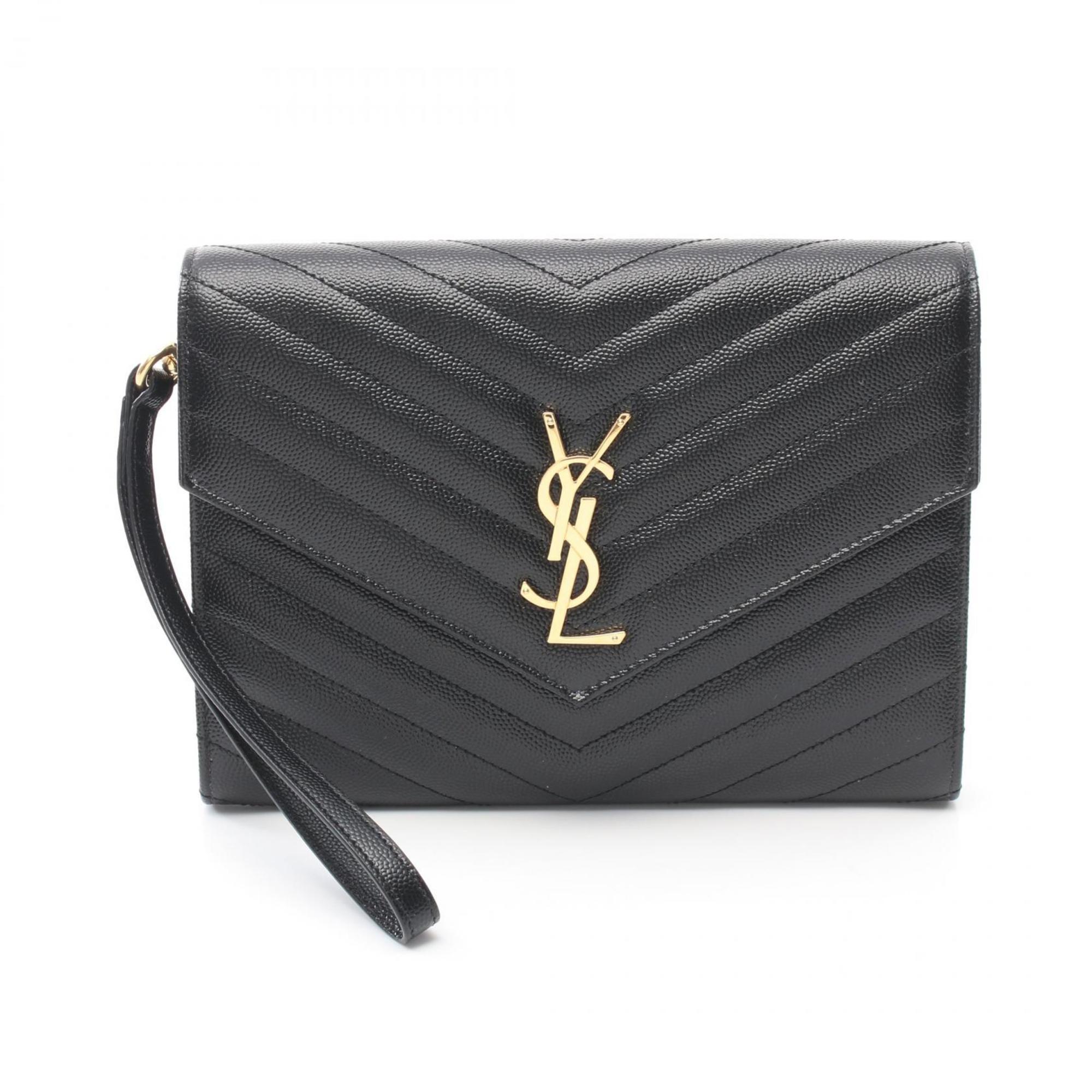 Yves Saint Laurent Saint Laurent Paris Monogram Second Bag Clutch Leather Women's Black 617662BOW011000