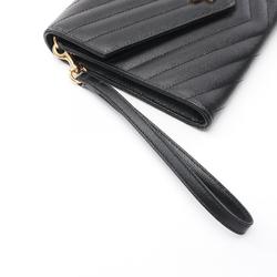 Yves Saint Laurent Saint Laurent Paris Monogram Second Bag Clutch Leather Women's Black 617662BOW011000