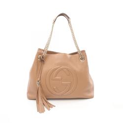 GUCCI Soho Interlocking G Shoulder Bag Leather Women's Beige 536196