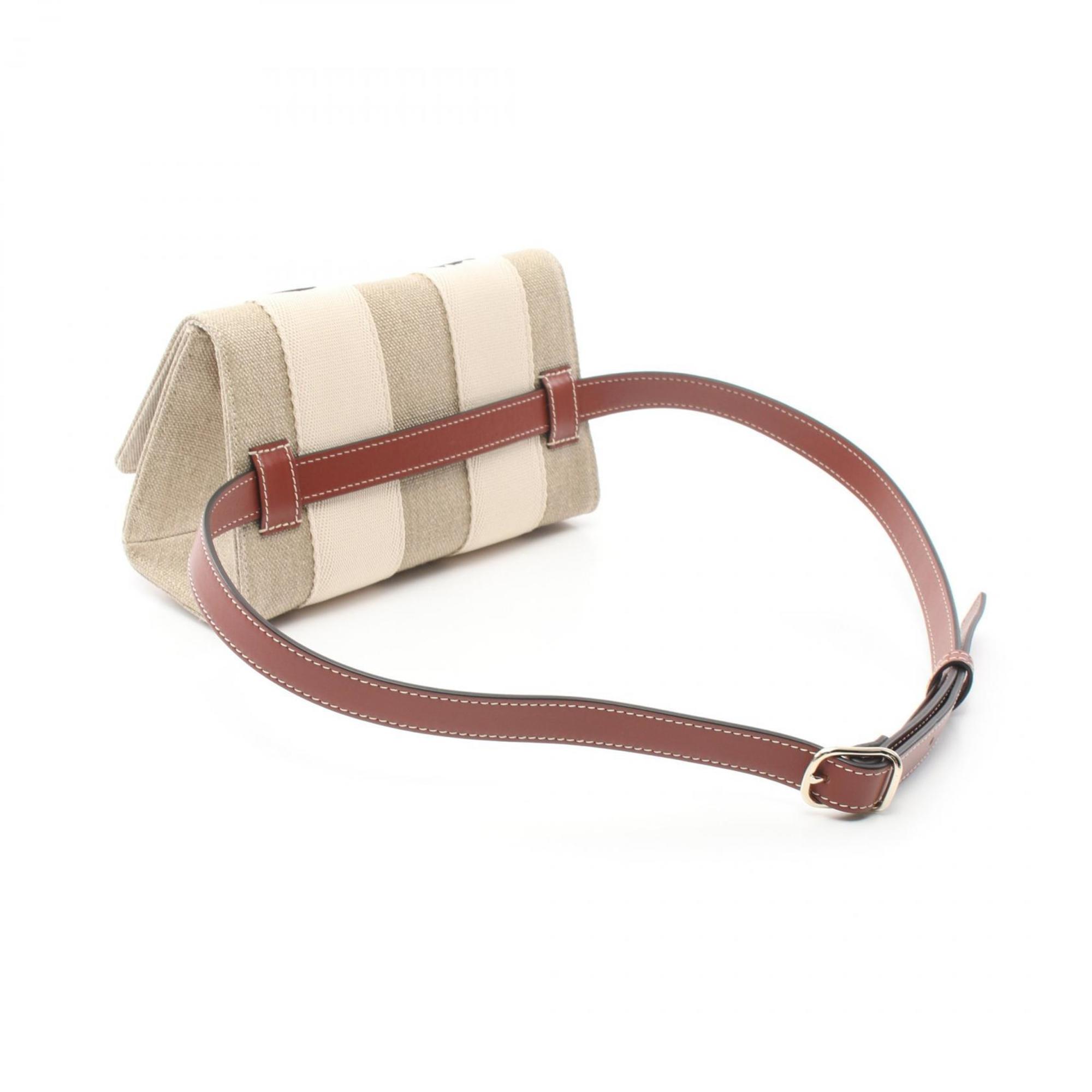 Chloé Chloe WOODY Waist Bag Body Fabric Leather Women's Beige Brown White CHC24AS681L17