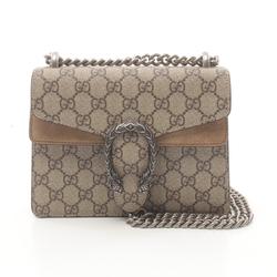 GUCCI Dionysus GG Supreme Shoulder Bag Coated Canvas Suede Women's Beige Brown 421970