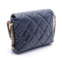 CHANEL 19 Disneuf Matelasse Shoulder Bag, Leather, Women's, Navy