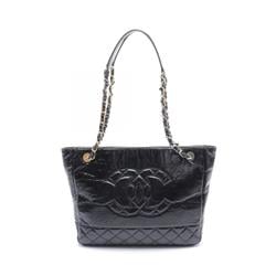 CHANEL Matelasse Tote Bag Shiny Aged Calfskin Women's Black