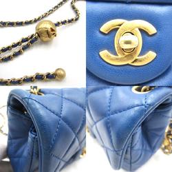 CHANEL Matelasse Chain Shoulder Bag, Lambskin, Women's, Blue, AS1787