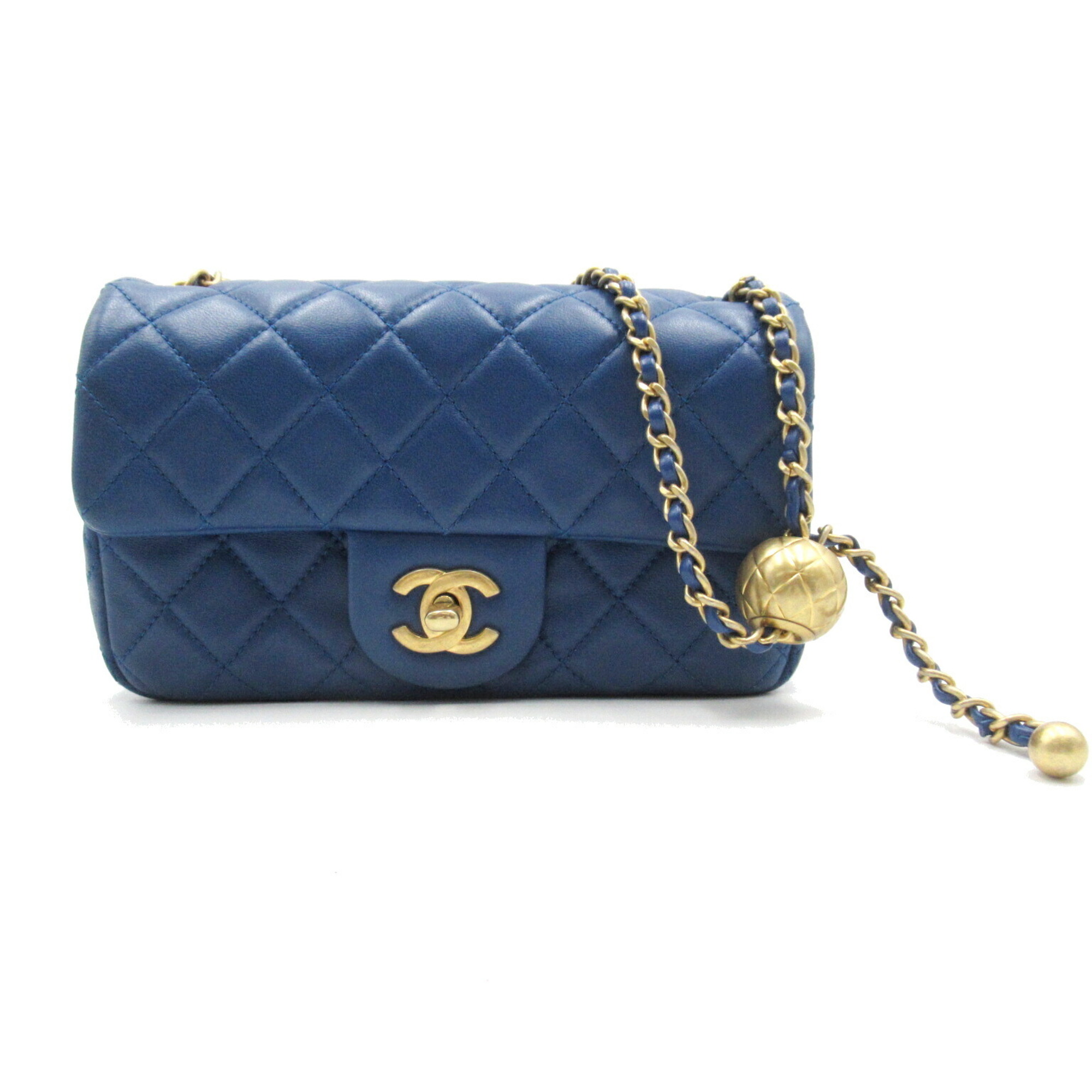 CHANEL Matelasse Chain Shoulder Bag, Lambskin, Women's, Blue, AS1787