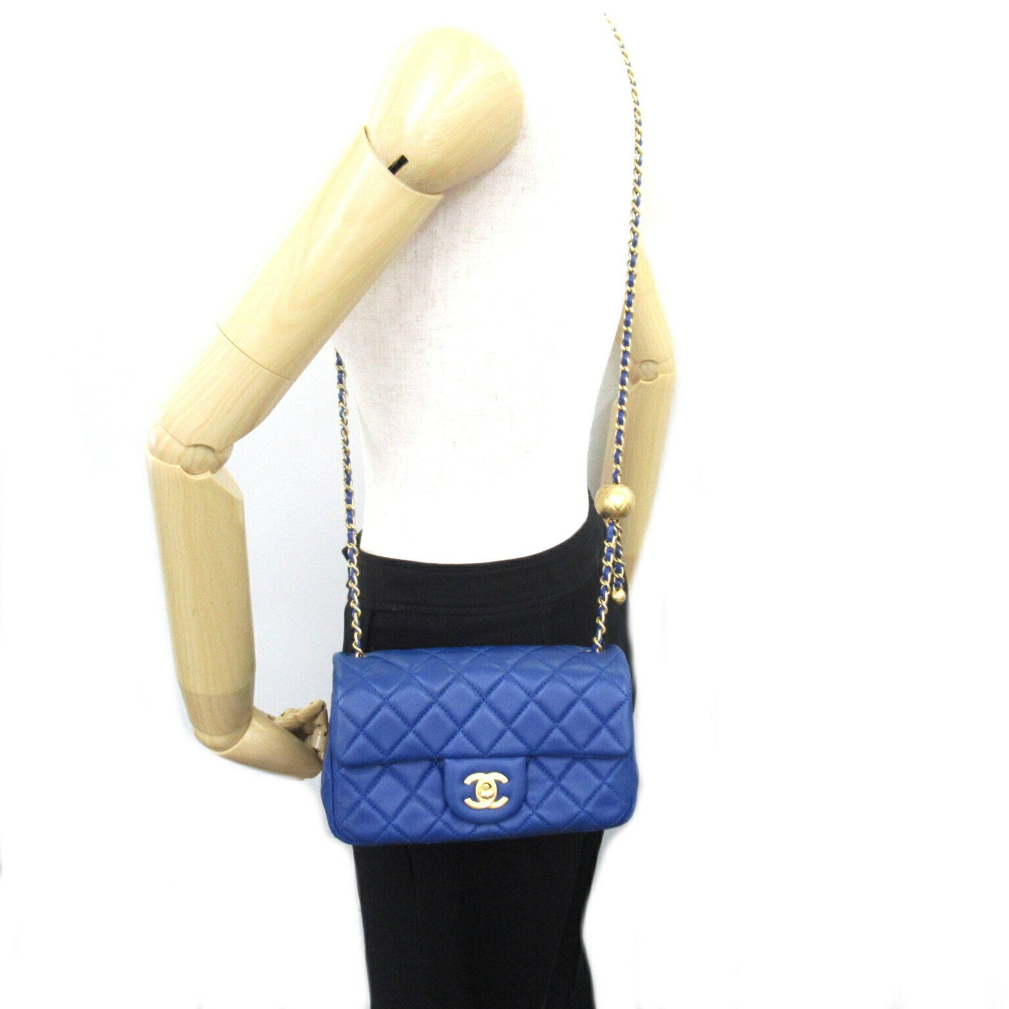 CHANEL Matelasse Chain Shoulder Bag, Lambskin, Women's, Blue, AS1787