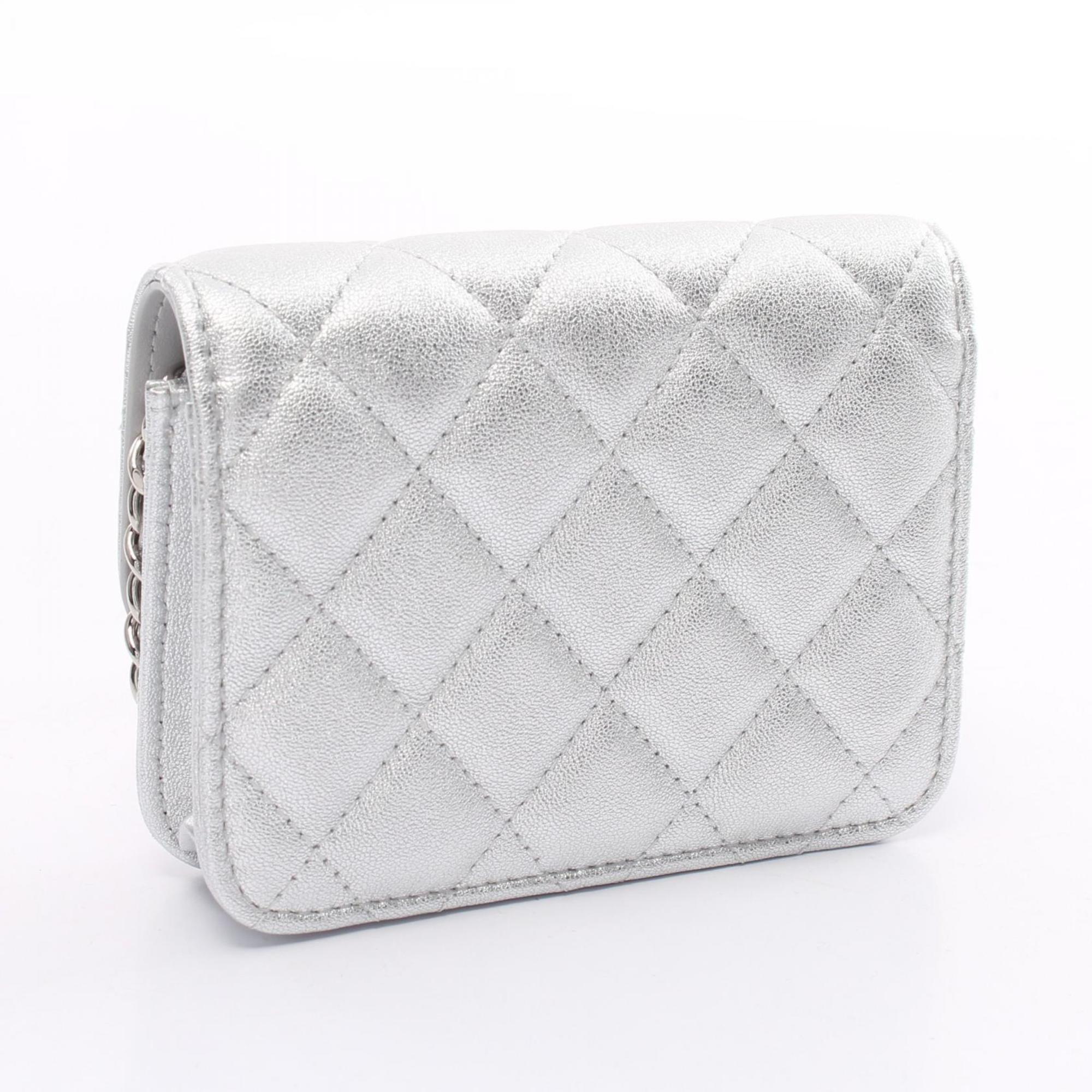 CHANEL Matelasse Shoulder Bag Leather Women's Silver