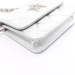 CHANEL Matelasse Shoulder Bag Leather Women's Silver