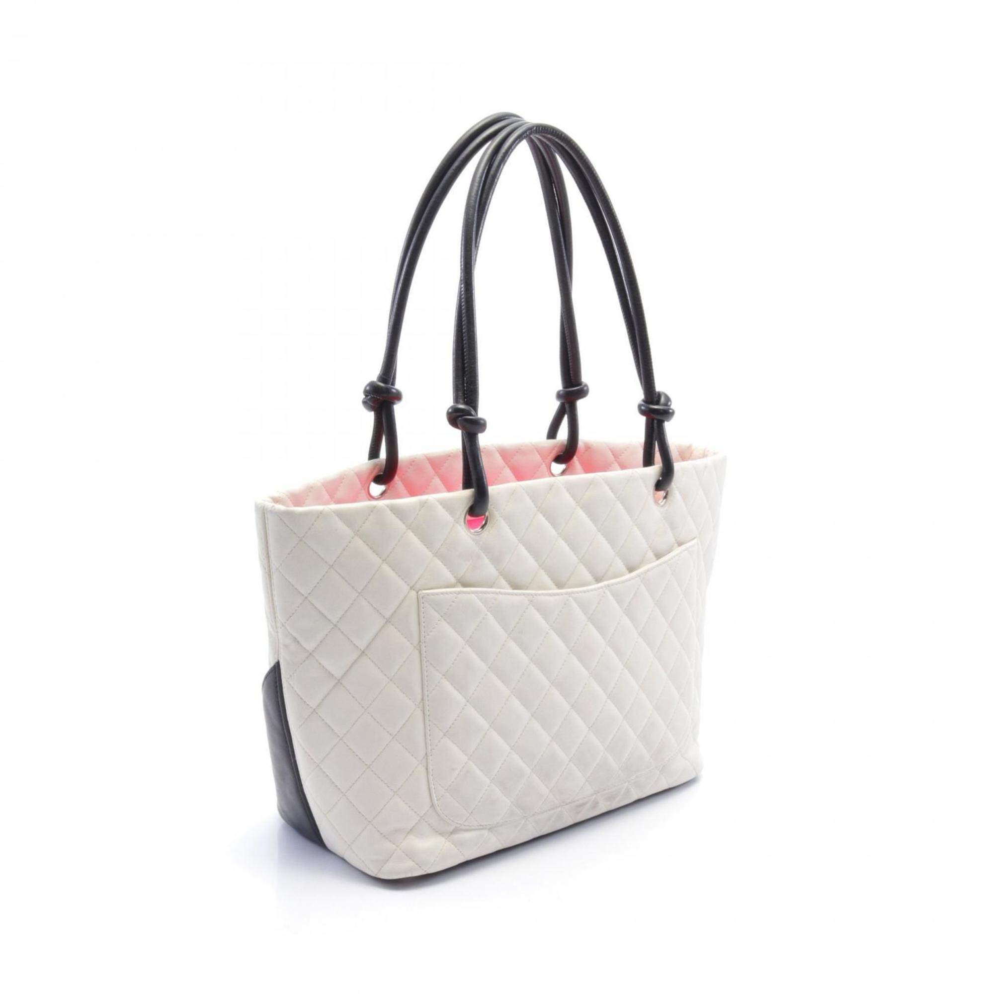 CHANEL Cambon Line Large Tote Bag Leather Women's White Black A25169