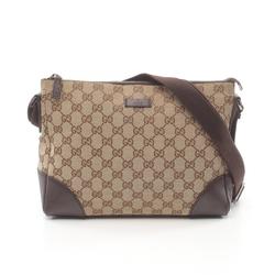 GUCCI Shoulder Bag Canvas Leather Women's Beige Brown 114273