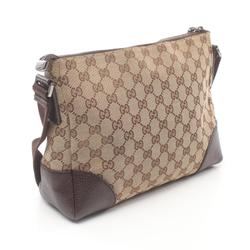 GUCCI Shoulder Bag Canvas Leather Women's Beige Brown 114273