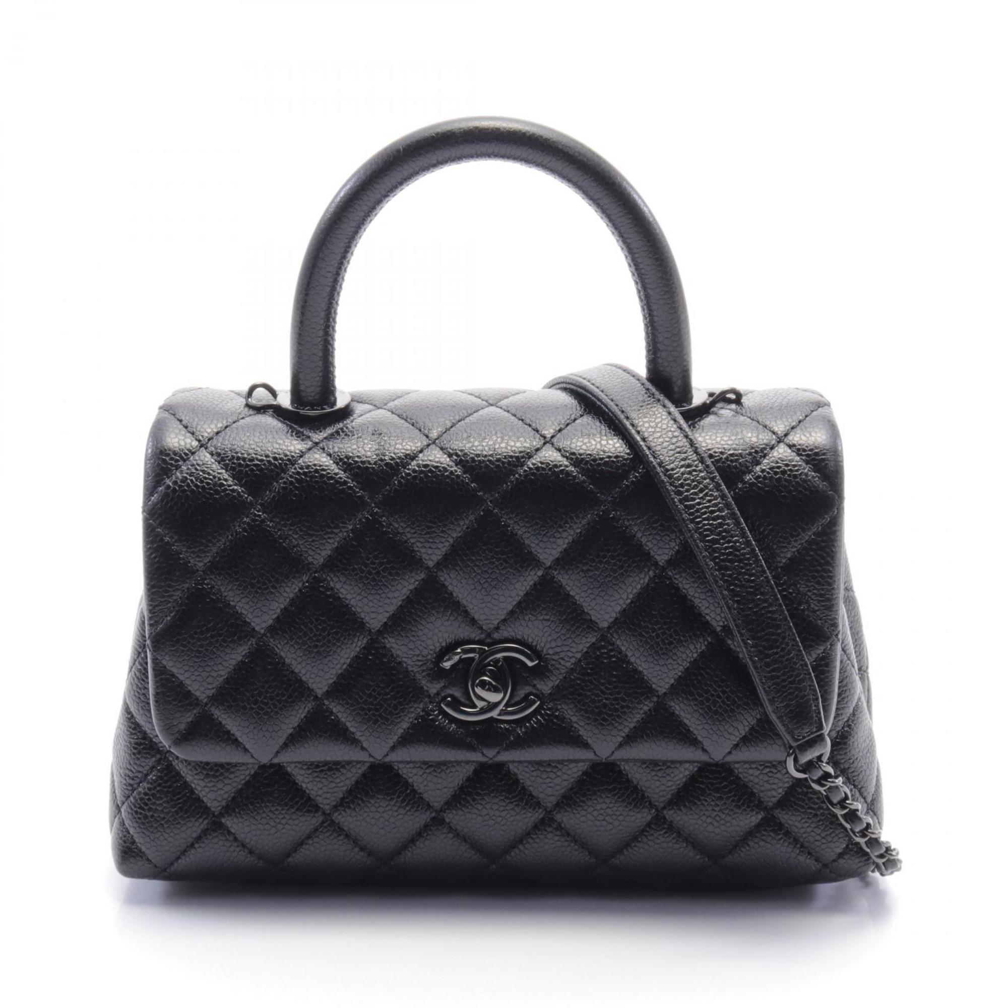 CHANEL Coco Handle Flap Matelasse Handbag Bag Caviar Skin (Grained Calf) Women's Black A92990