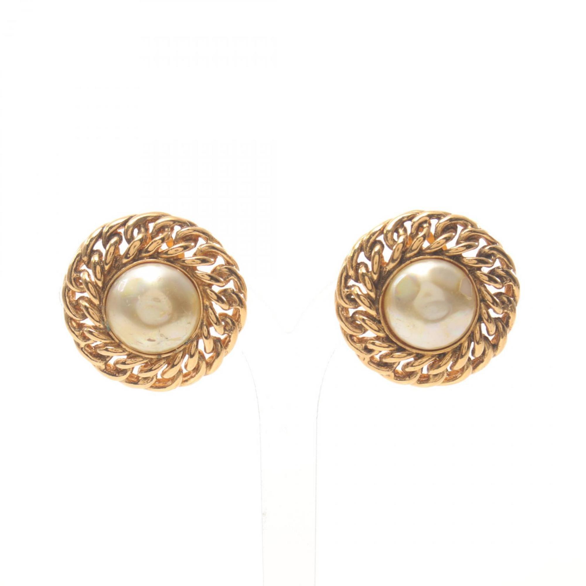 CHANEL Earrings GP (Gold Plated) Fake Pearl Women's Gold White