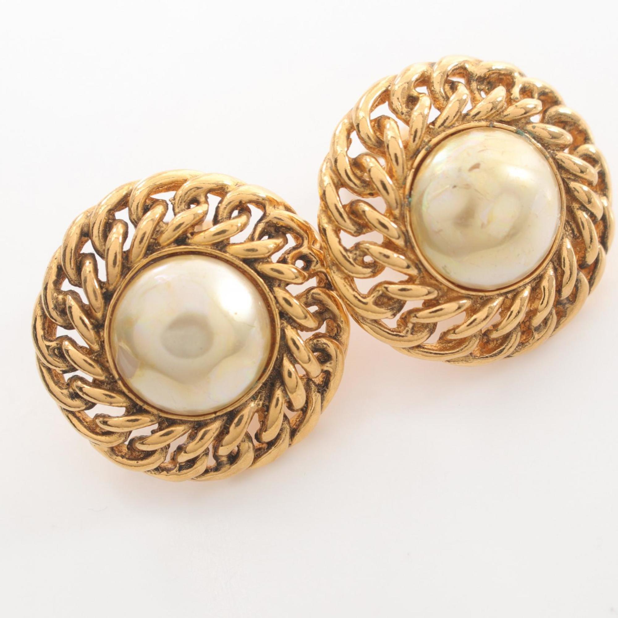 CHANEL Earrings GP (Gold Plated) Fake Pearl Women's Gold White