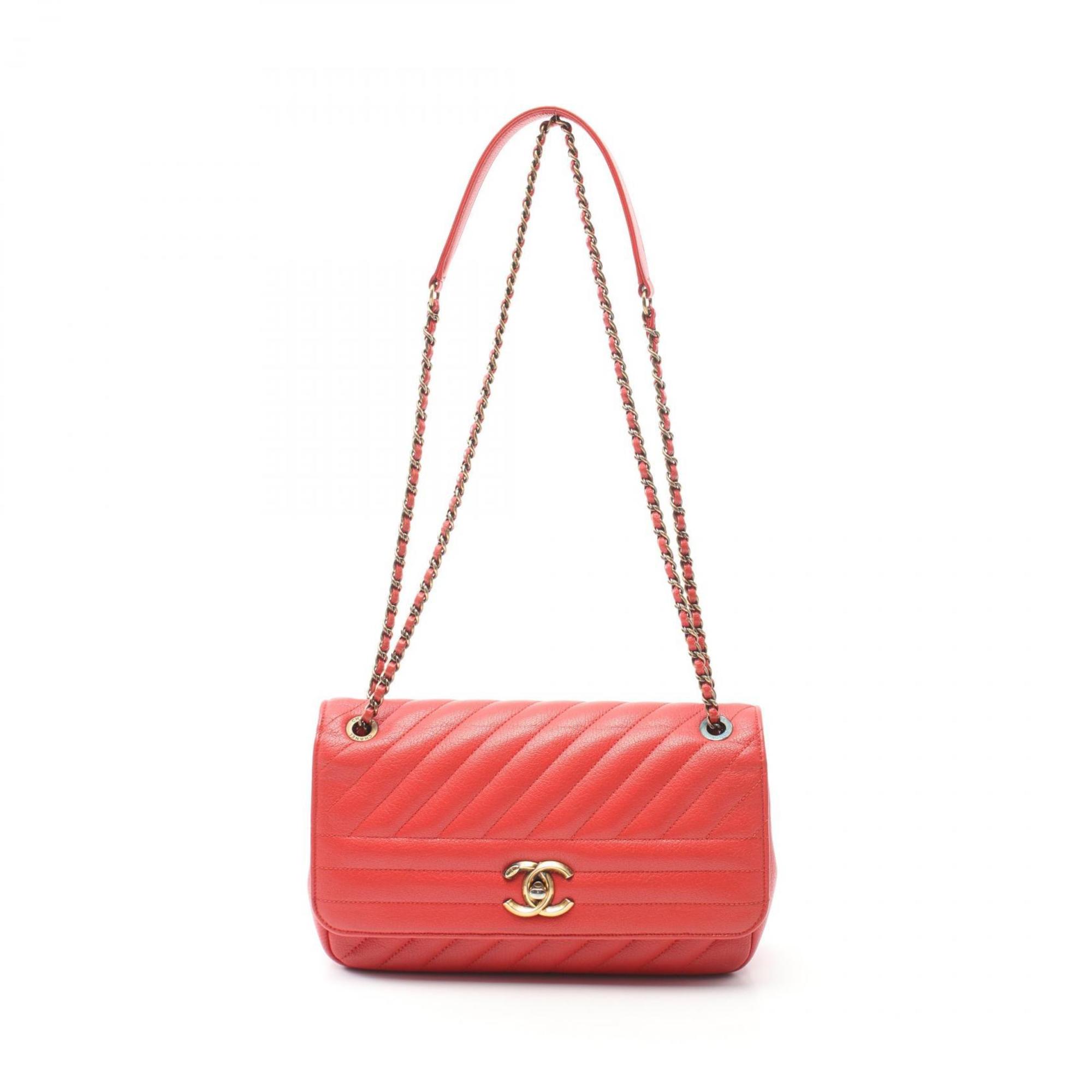 CHANEL Coco Mark Shoulder Bag Leather Women's Red