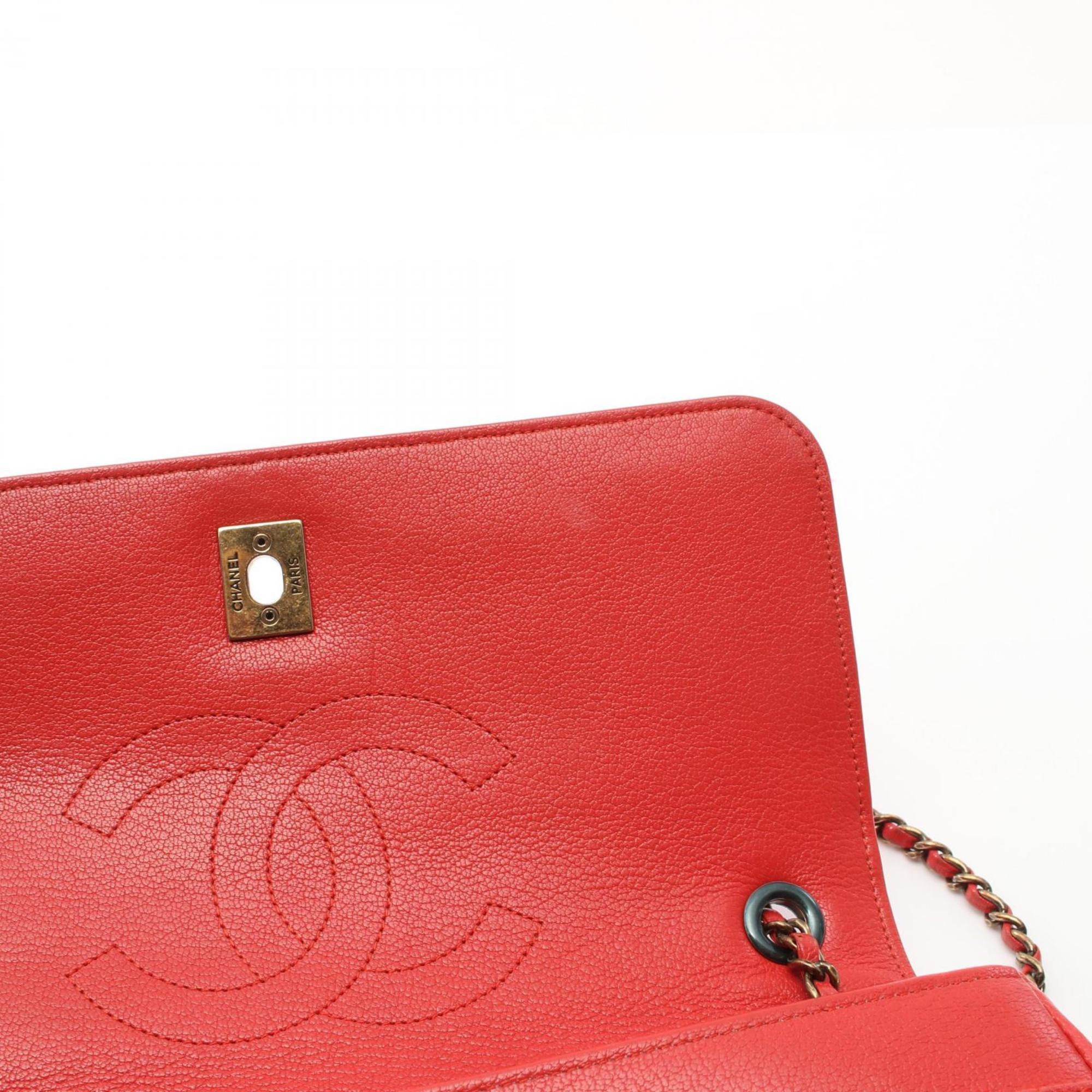 CHANEL Coco Mark Shoulder Bag Leather Women's Red