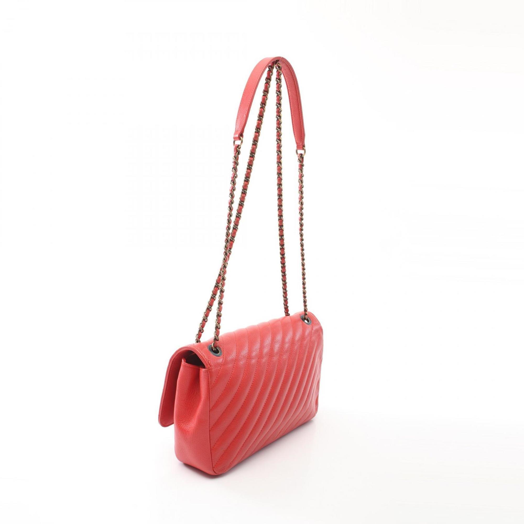 CHANEL Coco Mark Shoulder Bag Leather Women's Red