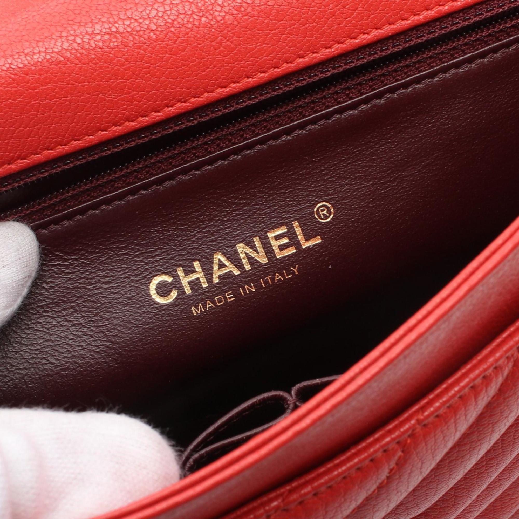 CHANEL Coco Mark Shoulder Bag Leather Women's Red