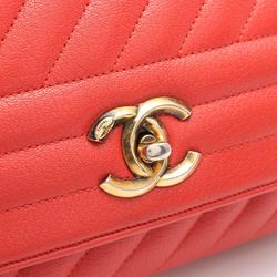 CHANEL Coco Mark Shoulder Bag Leather Women's Red