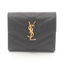 Saint Laurent Cassandra Multi-Fold Tri-Fold Long Wallet Leather Women's Black 692061BOW011000