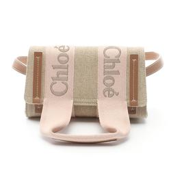 Chloé Chloe WOODY CANVAS SHOULDER Shoulder Bag Fabric Leather Women's Beige Pink Brown CHC24AS681L1726Y