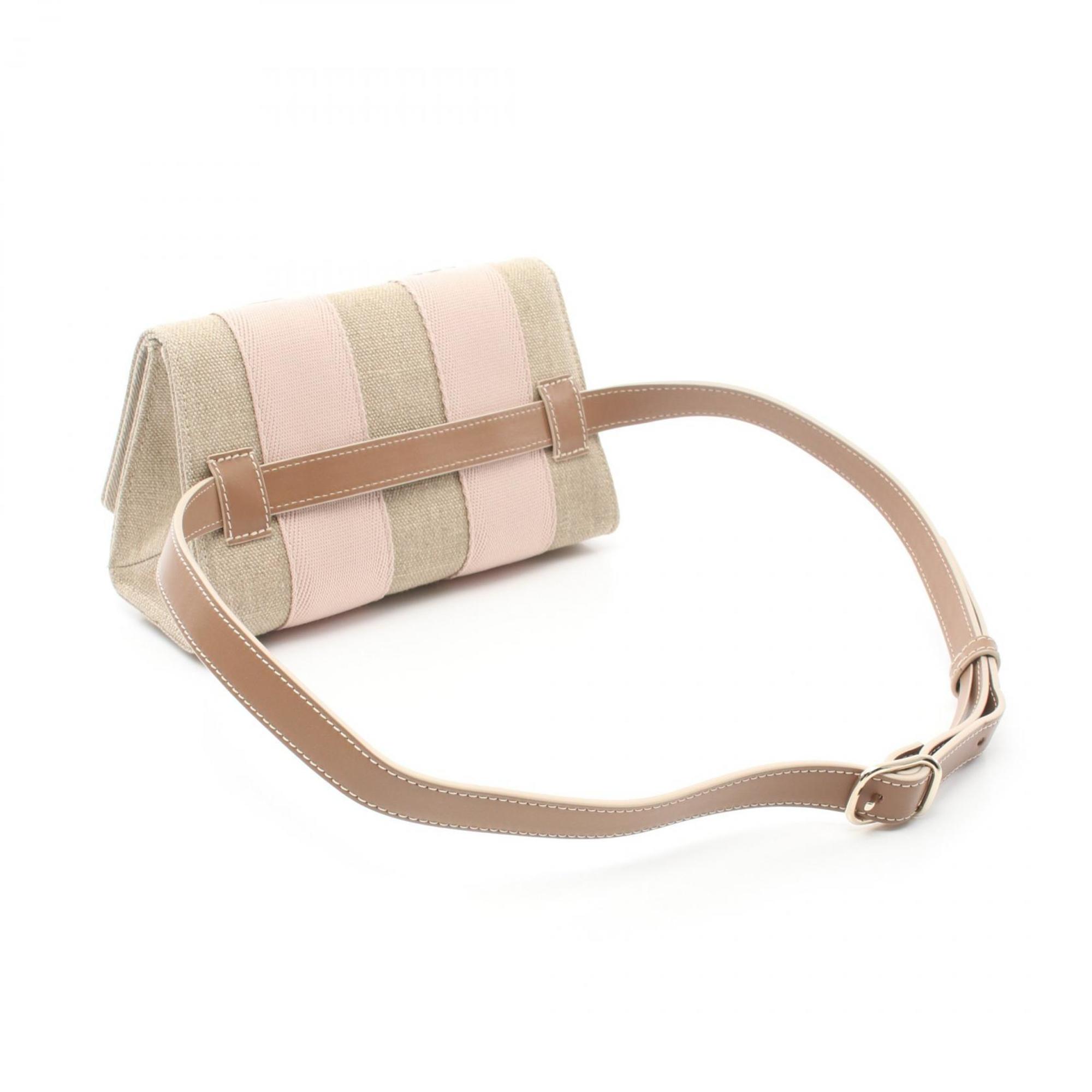 Chloé Chloe WOODY CANVAS SHOULDER Shoulder Bag Fabric Leather Women's Beige Pink Brown CHC24AS681L1726Y