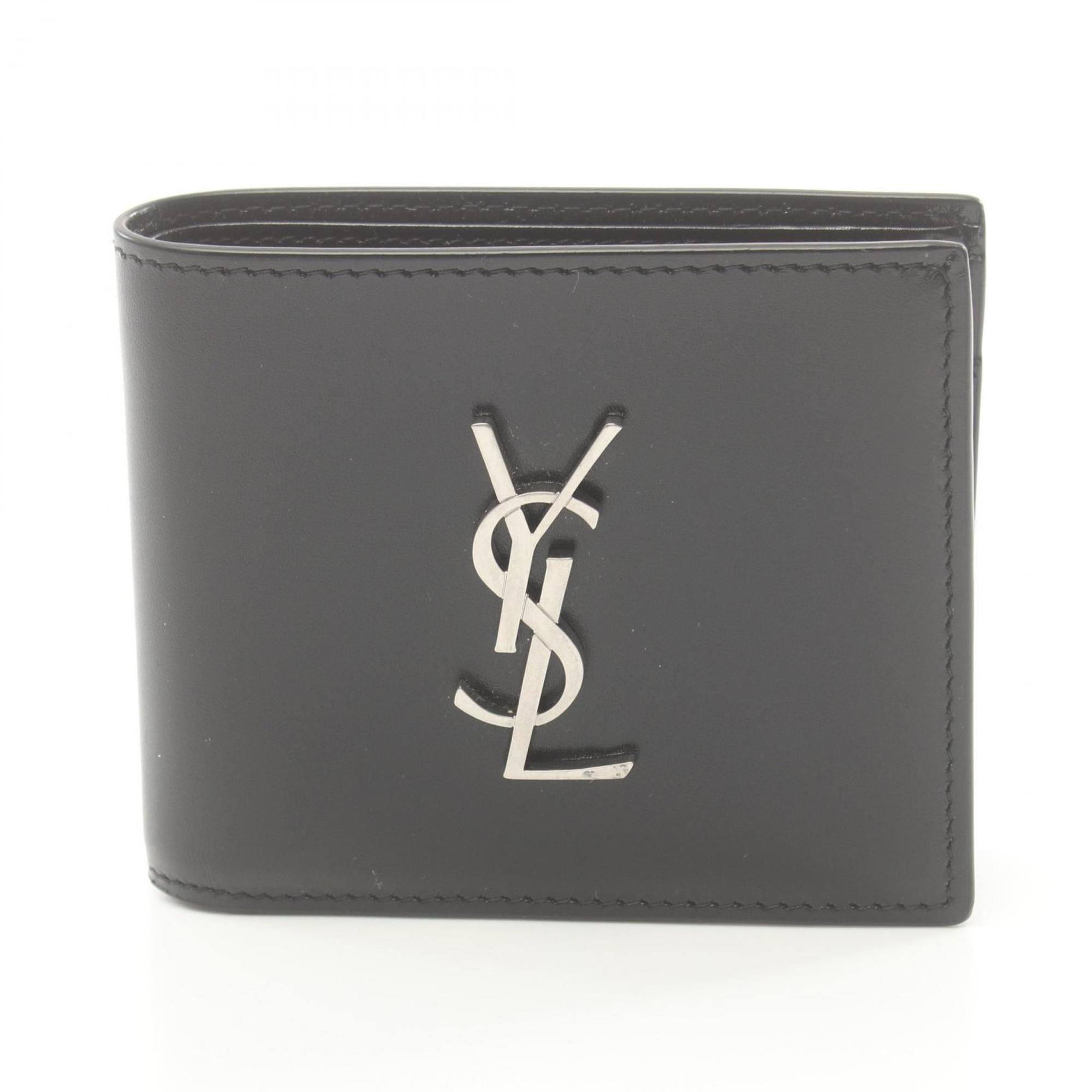 Saint Laurent East West Wallet Monogram Bi-fold Leather Men's Black 4632490SX0E1000