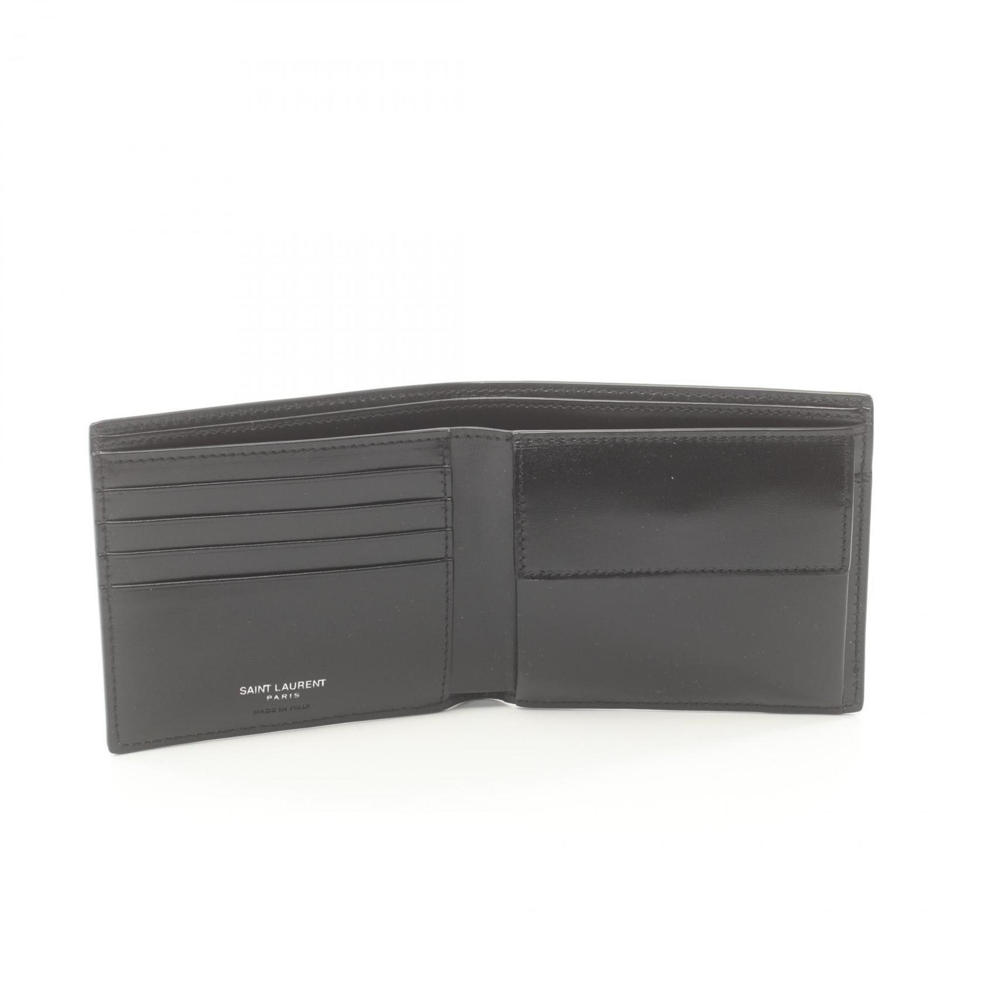 Saint Laurent East West Wallet Monogram Bi-fold Leather Men's Black 4632490SX0E1000