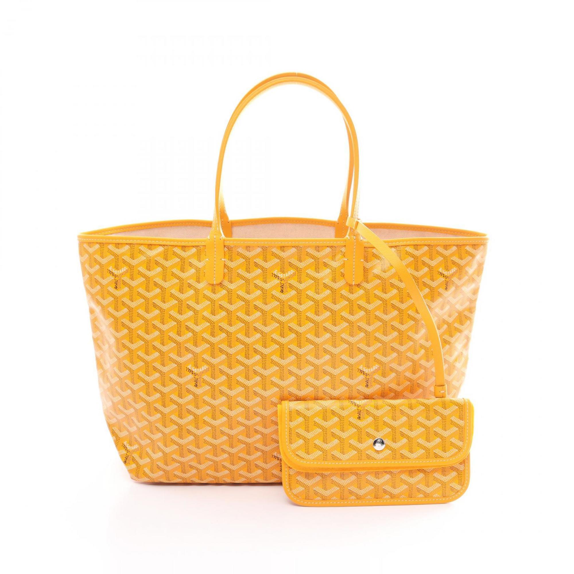 GOYARD Saint Louis PM Tote Bag, Coated Canvas, Leather, Women's, Yellow, Brown, White