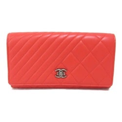 CHANEL Bi-fold Long Wallet Limited Edition Lambskin (Sheepskin) Women's Red 20805318