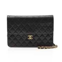 CHANEL Matelasse Push Lock Shoulder Bag, Lambskin, Women's, Black