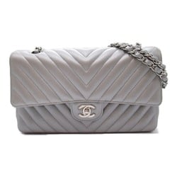 CHANEL V-stitch chain shoulder bag, caviar skin (grained calfskin), women's, silver