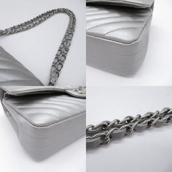 CHANEL V-stitch chain shoulder bag, caviar skin (grained calfskin), women's, silver