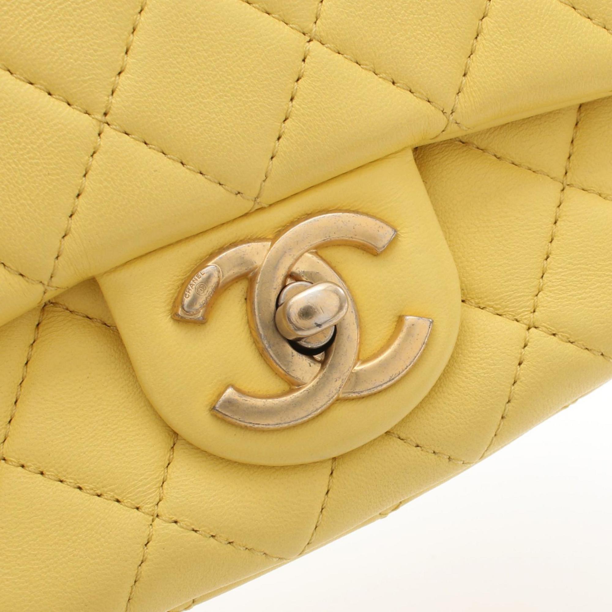 CHANEL Matelasse Gripoie Shoulder Bag, Lambskin, Women's, Yellow