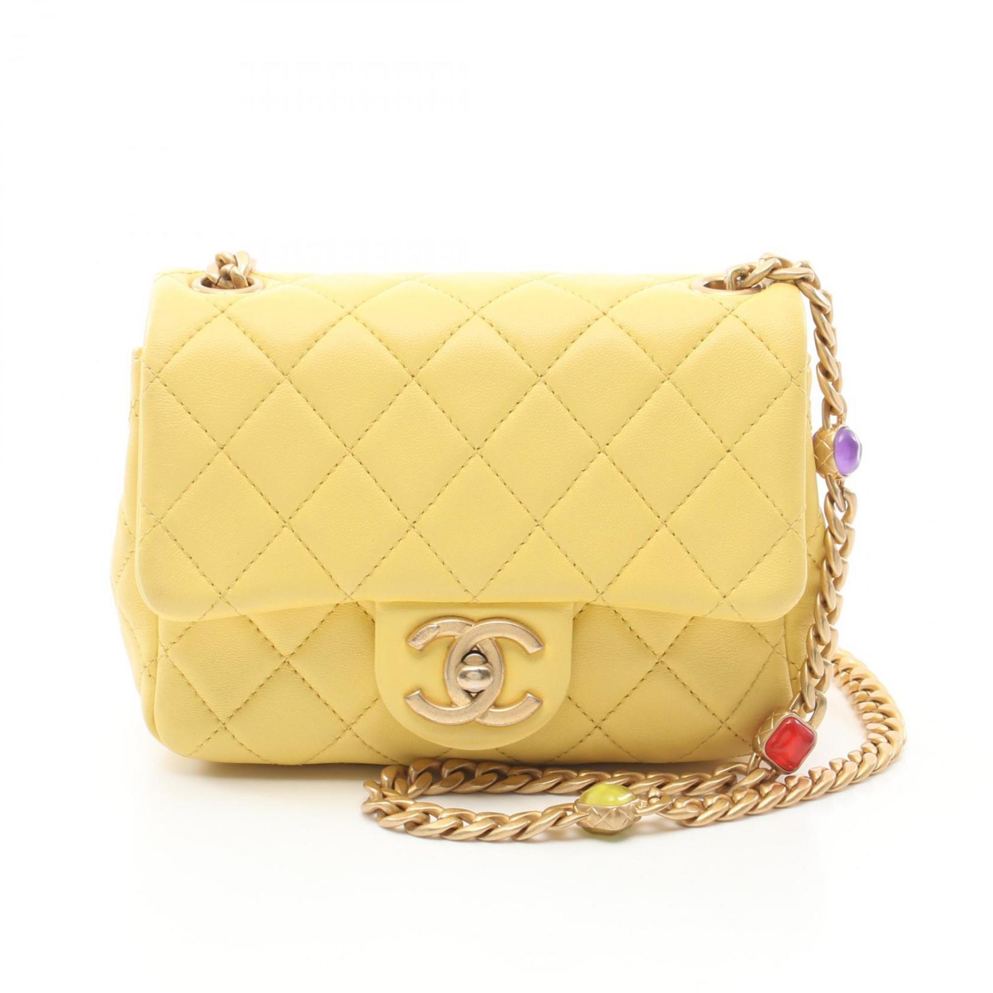 CHANEL Matelasse Gripoie Shoulder Bag, Lambskin, Women's, Yellow