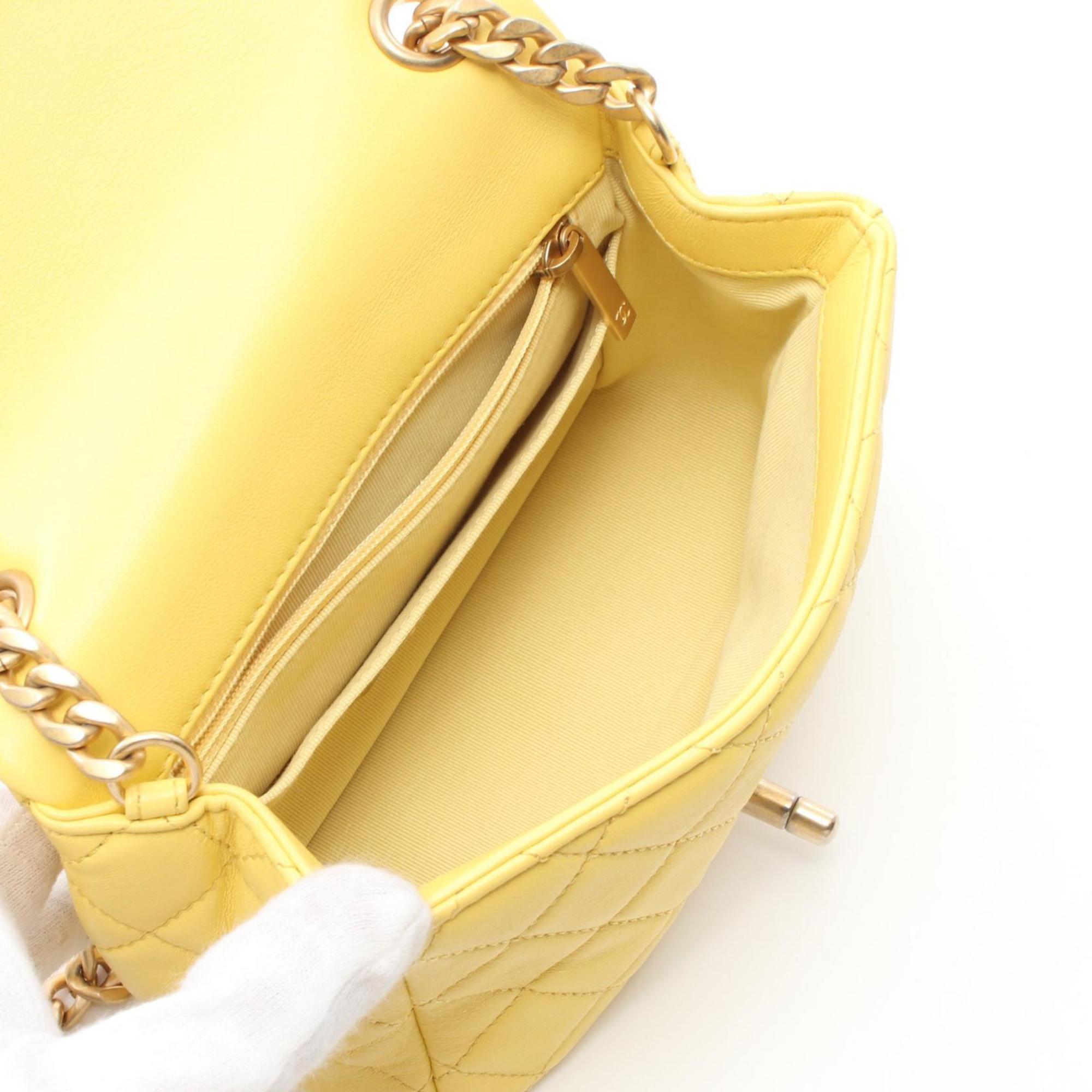 CHANEL Matelasse Gripoie Shoulder Bag, Lambskin, Women's, Yellow