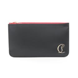 Christian Louboutin LOUBI54 ZIPPED CARD HOLDER Ruby 54 Business Card Holder/Card Case Leather Women's Black Red 3235111CM6S