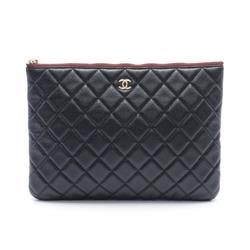 CHANEL Second Bag Clutch Caviar Skin Women's Black