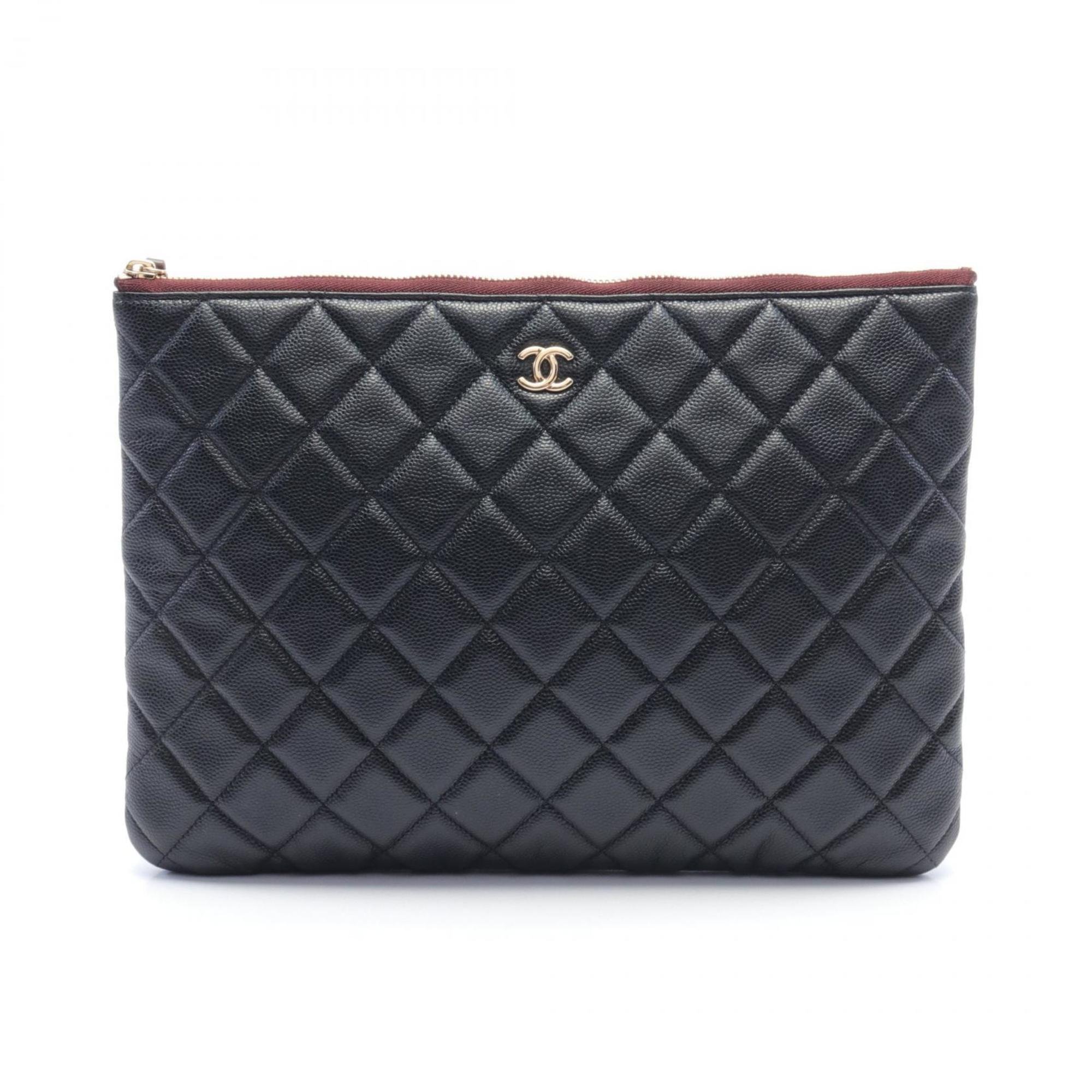 CHANEL Second Bag Clutch Caviar Skin Women's Black