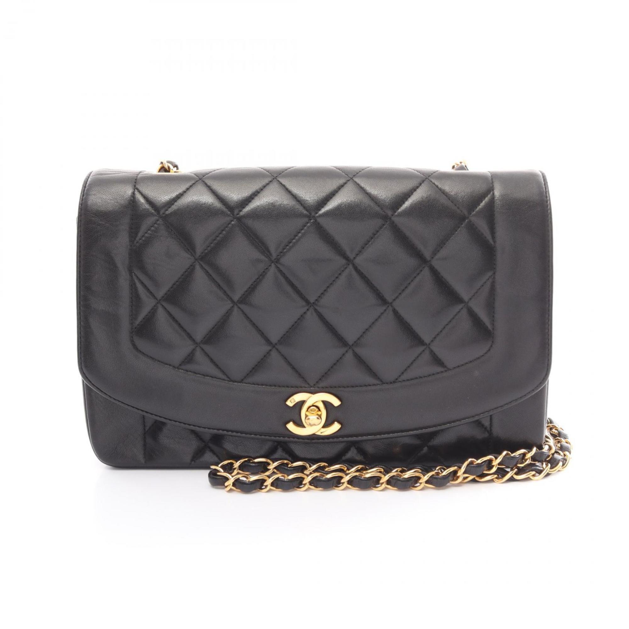 CHANEL Matelasse Diana Flap Shoulder Bag, Lambskin, Women's, Black, A01165