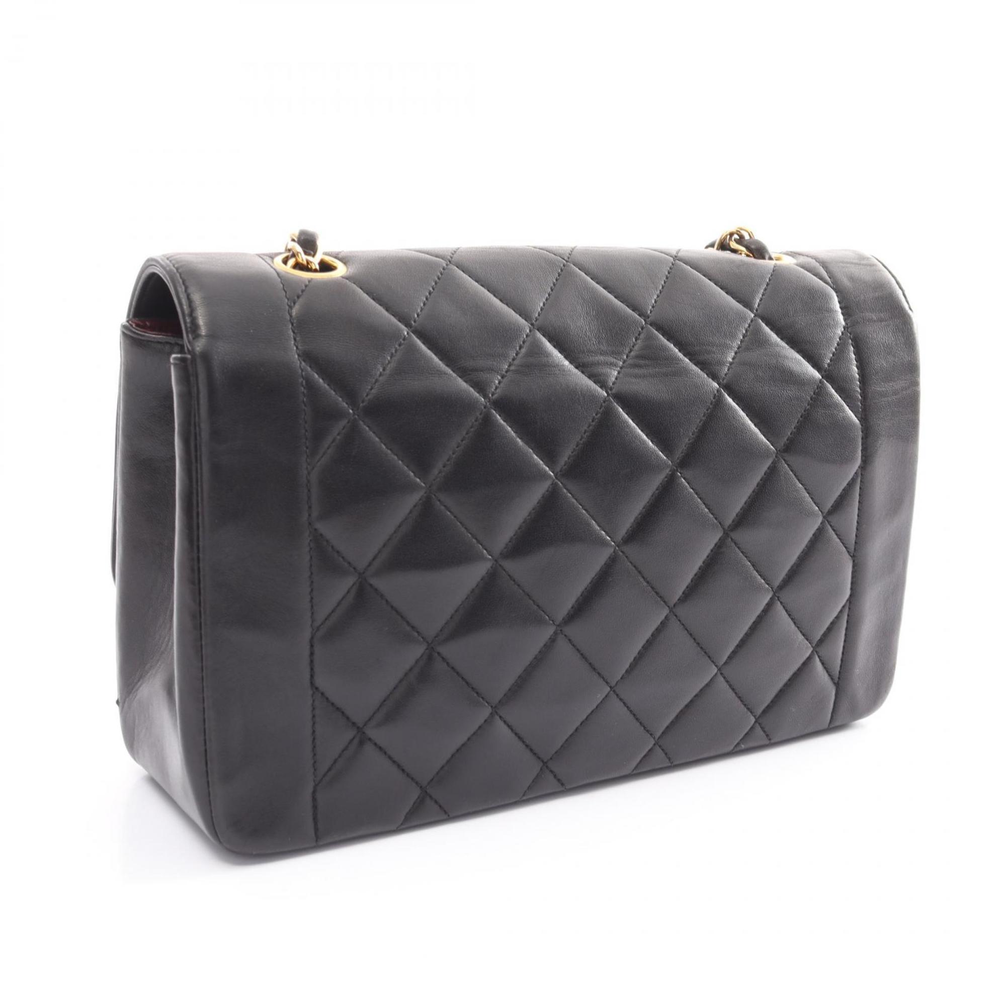 CHANEL Matelasse Diana Flap Shoulder Bag, Lambskin, Women's, Black, A01165