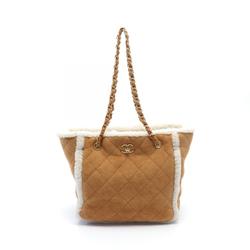 CHANEL Matelasse Shoulder Bag, Mouton, Women's, Brown, White