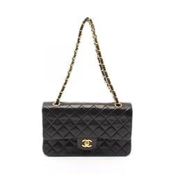 CHANEL Matelasse Double Flap Shoulder Bag, Lambskin, Women's, Black, A01112