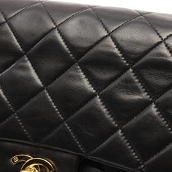 CHANEL Matelasse Double Flap Shoulder Bag, Lambskin, Women's, Black, A01112