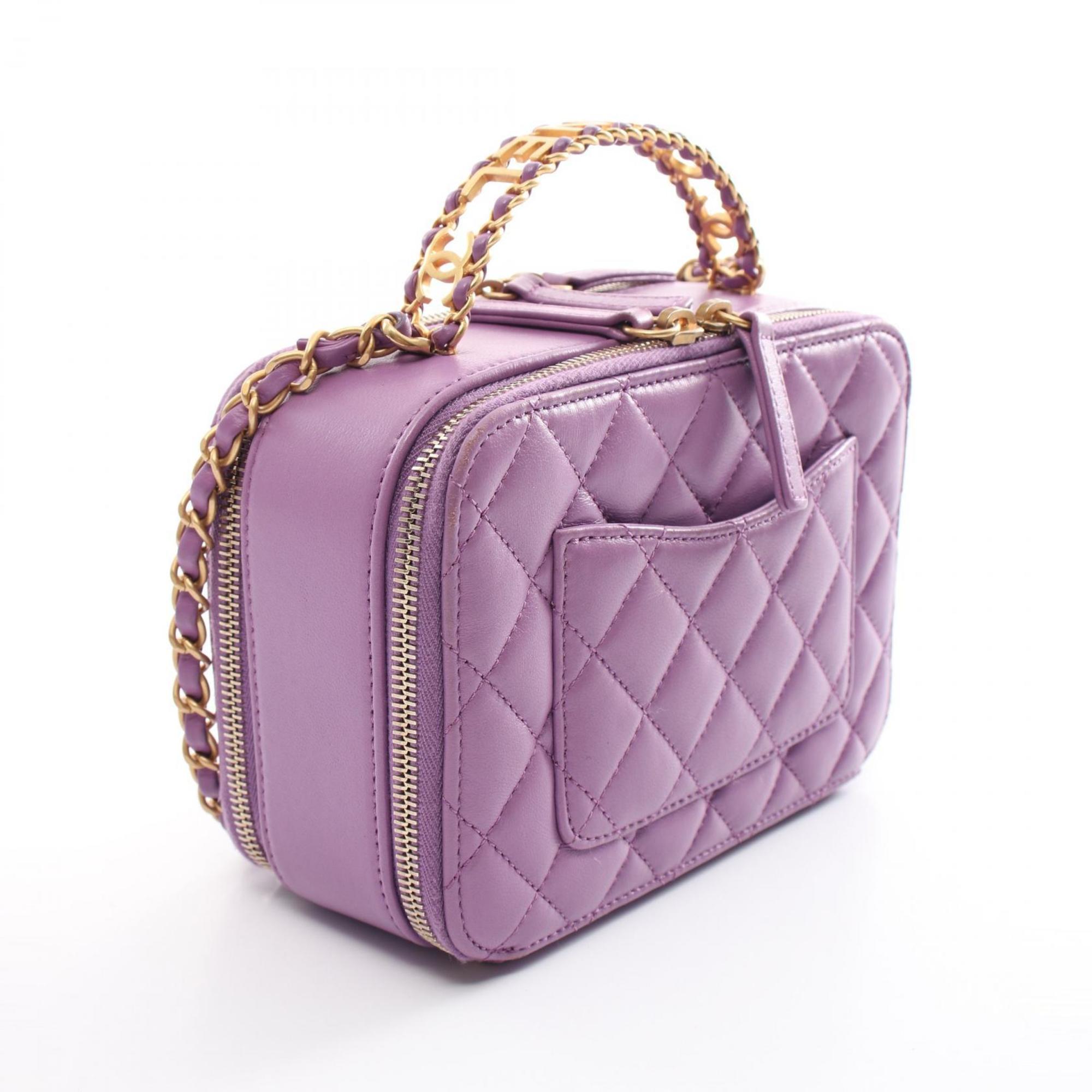 CHANEL Matelasse Handbag Bag Lambskin (Sheepskin) Women's Purple AS3222