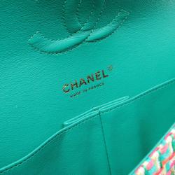 CHANEL Matelasse Double Flap Shoulder Bag, Fabric, Women's, Green, Multicolor, A01112